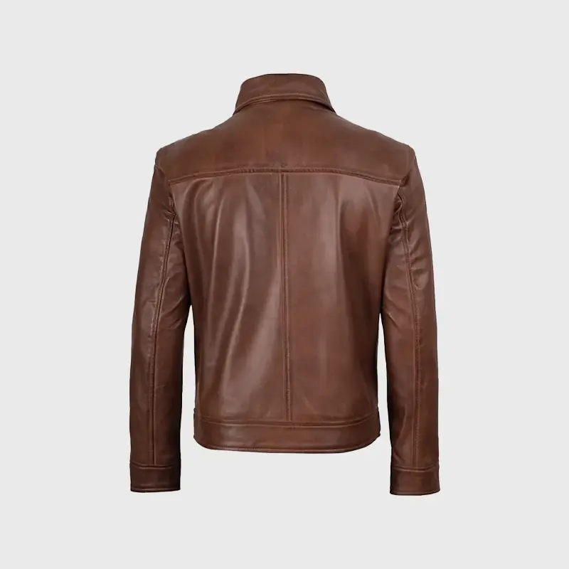 Custom Embroidered Brown Leather Jacket